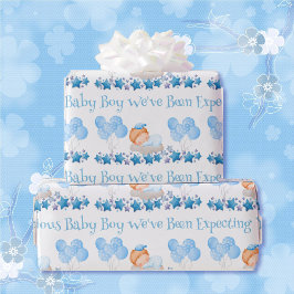 Baby Dusche Custom Text Boy Blue Balloons Geschenk Geschenkpapier