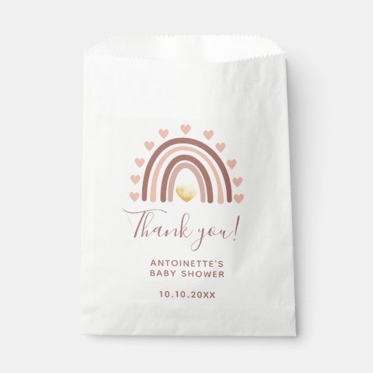 Baby Dusche Danke Beige Blush Boho Rainbow Geschenktütchen (Vorderseite)