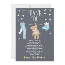 Baby Dusche Danke Karte Teddy Bear blau