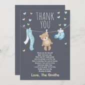 Baby Dusche Danke Karte Teddy Bear blau (Vorne/Hinten)
