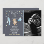 Baby Dusche Danke Karte Teddy Bear Blue (Vorne/Hinten)