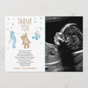 Baby Dusche Danke Karte Teddy Bear Blue