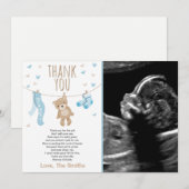 Baby Dusche Danke Karte Teddy Bear Blue (Vorne/Hinten)