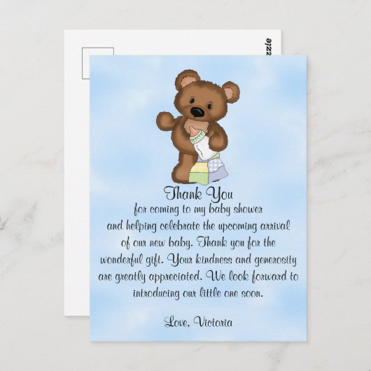 Baby Dusche Danke Teddy Bear Postkarte (Vorne/Hinten)