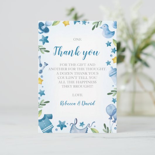 Baby Dusche Dankeschön Karte | Junge | Hippo (Stehend Vorderseite)