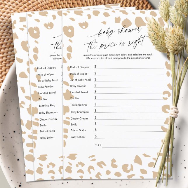 Baby Dusche Der Preis ist richtig, Safari Games (Safari Animal Prints, The Price is Right, Safari Animals Themed baby Shower Game.)