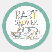 Baby Dusche Doodle Safari Runder Aufkleber (Vorderseite)