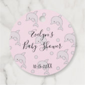 Baby Dusche Dophin Pink Gray Geschenkanhänger (Rückseite)