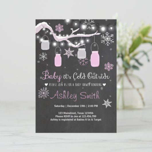 Baby Dusche einladen Baby es ist kalt draußen Mädc Einladung (Stehend Vorderseite)