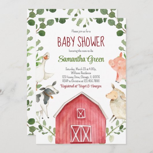 Baby-Dusche Einladung (Vorne/Hinten)