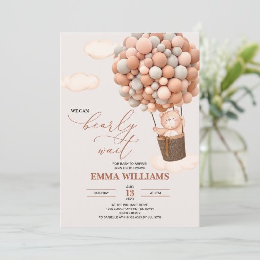 Baby Dusche Einladung Bär können wir frühzeitig wa (Stehend Vorderseite)