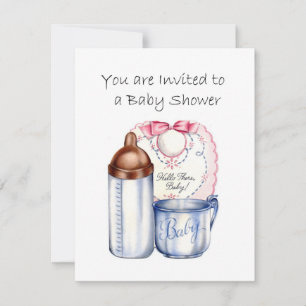 Baby Dusche Einladung Bier, Flasche und Tasse