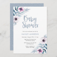 Baby Dusche Einladung blaue lila Blumen