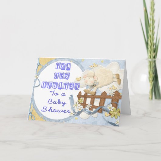 Baby Dusche Einladung Blue Little Lamb (Vorderseite)