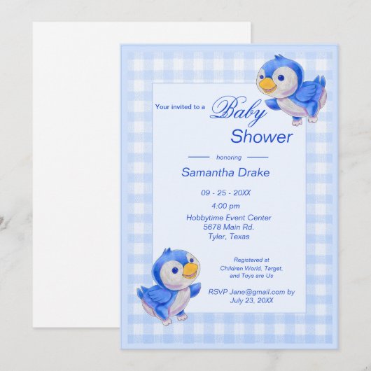 Baby Dusche Einladung Bluebirds (Vorne/Hinten)