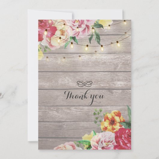 Baby Dusche Einladung Blumenholz & String Lights (Rückseite)