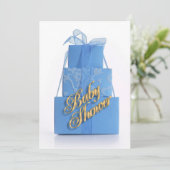 Baby Dusche Einladung Boy Blue Packages (Stehend Vorderseite)