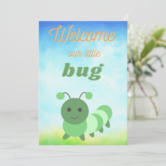 Baby Dusche Einladung Bug geschlechtsneutral grün (Stehend Vorderseite)