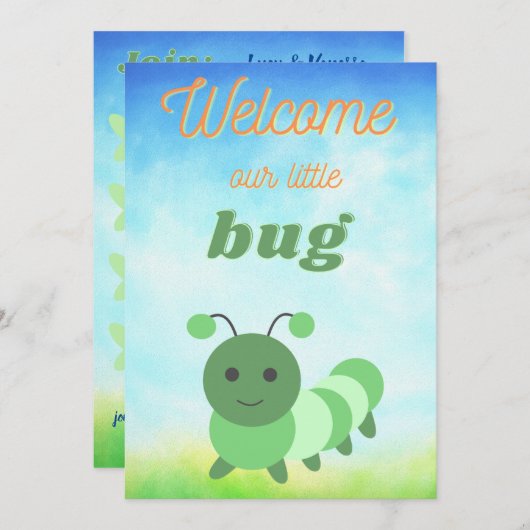 Baby Dusche Einladung Bug geschlechtsneutral grün (Vorne/Hinten)