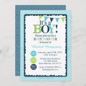 Baby Dusche Einladung Es ist ein Junge! Aqua, Gree (Vorne/Hinten)