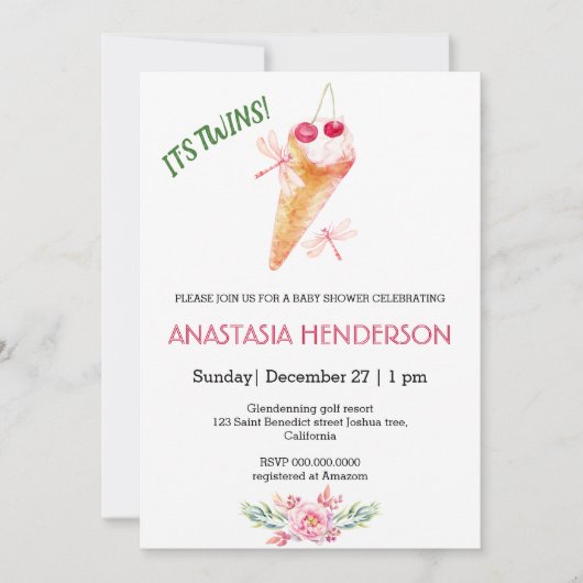 Baby Dusche Einladung. Es sind Zwillinge! Einladun (Vorderseite)