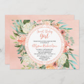 Baby Dusche Einladung Girl Pfirsiche Creme grün (Vorne/Hinten)