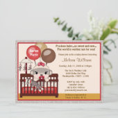 Baby Dusche Einladung GIRL Sock MONKEY Krippe SMC- (Stehend Vorderseite)