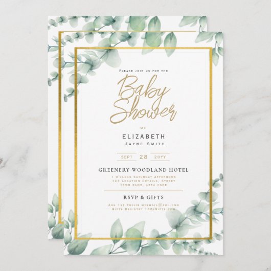 BABY Dusche Einladung Grüne Boho Garden (Vorne/Hinten)