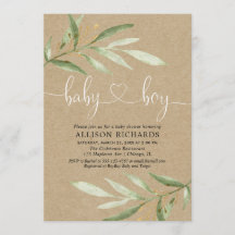 Baby-Dusche Einladung Junge rustikale Kraftgrün