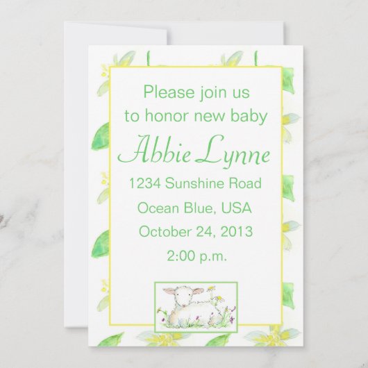 Baby Dusche Einladung Lamm Zuchttier Zeichnend (Rückseite)