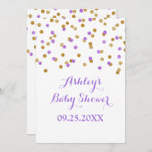 Baby Dusche Einladung Lila Gold Confetti (Vorne/Hinten)