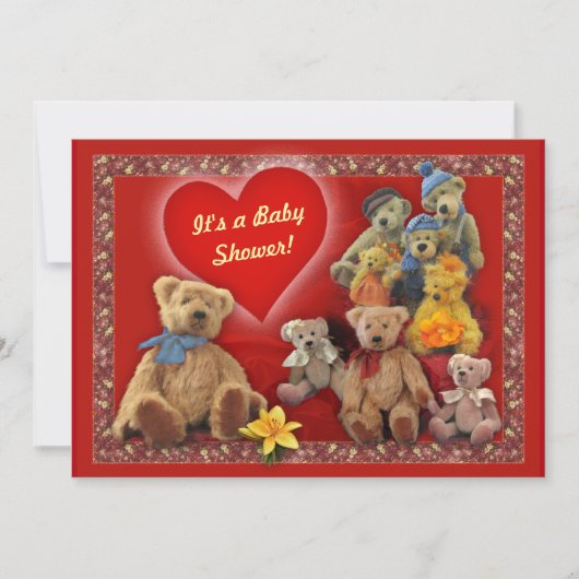 Baby Dusche Einladung mit Teddy Bears (Vorderseite)