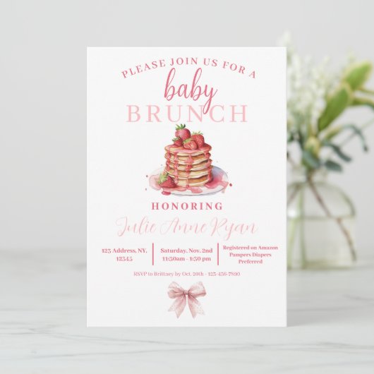 Baby Dusche Einladung - Pink Bow Brunch! (Stehend Vorderseite)