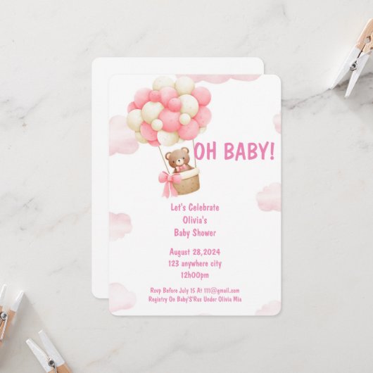 Baby Dusche Einladung Rosa für Mädchen (Vorderseite/Rückseite Beispiel)