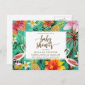 Baby Dusche Einladung tropisches Flamingo (Vorne/Hinten)