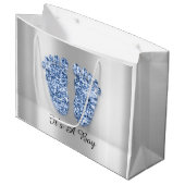 Baby Dusche Feet Es ist ein Boy Blue Navy Silver Große Geschenktüte (Vorderseite Schrägansicht)