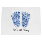 Baby Dusche Feet Es ist ein Boy Blue Navy Weiß Große Geschenktüte (Vorderseite)