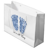 Baby Dusche Feet Es ist ein Boy Blue Navy Weiß Große Geschenktüte (Vorderseite Schrägansicht)