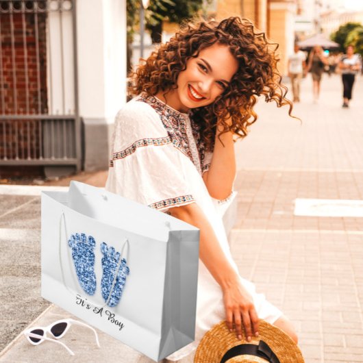 Baby Dusche Feet Es ist ein Boy Blue Navy Weiß Große Geschenktüte
