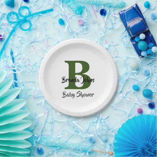 Baby Dusche Forest Green Monogram Jungle Thema Pappteller (Party)
