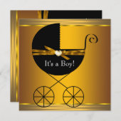 Baby-Dusche für Black and Gold Carriage Boys Einladung (Vorne/Hinten)