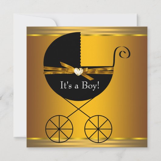Baby-Dusche für Black and Gold Carriage Boys Einladung (Vorderseite)