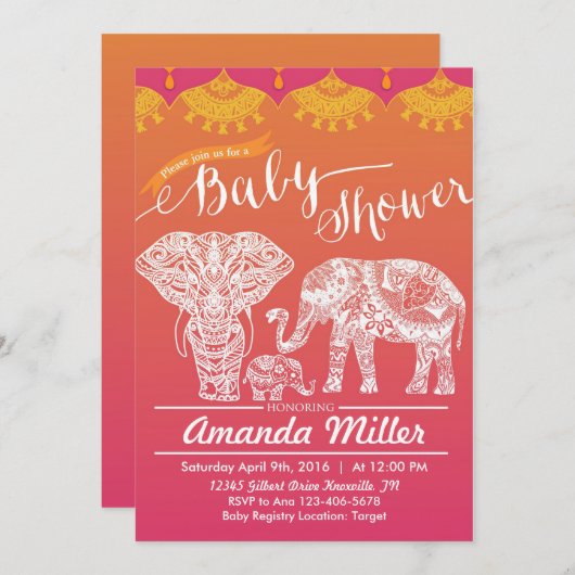 Baby-Dusche für Familien - Indische Inspiration - Einladung (Vorne/Hinten)