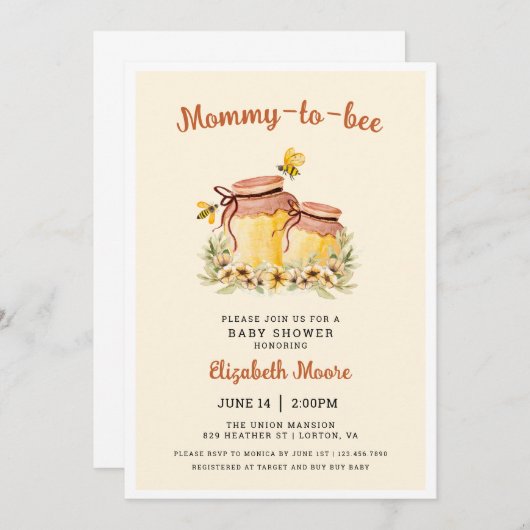 Baby-Dusche für Honig und Bienen Einladung (Vorne/Hinten)