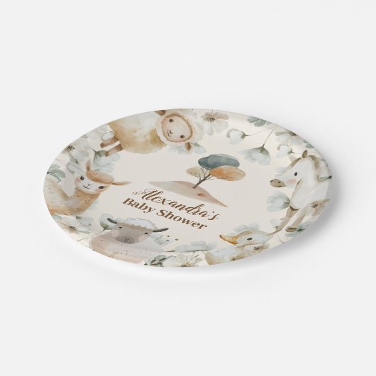 Baby-Dusche für Landtiere Pappteller (Schrägansicht)