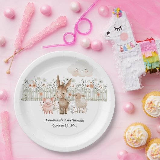 Baby-Dusche für Landtiere | Pappteller (Party)