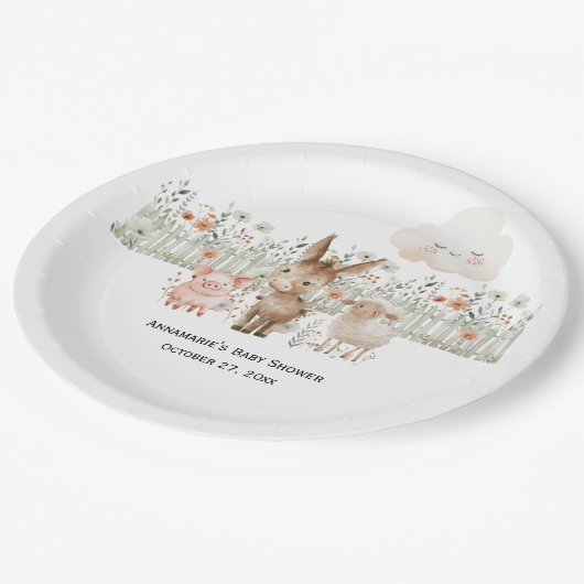 Baby-Dusche für Landtiere | Pappteller (Schrägansicht)