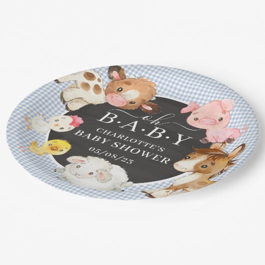 Baby-Dusche für Landtiere Pappteller (Schrägansicht)