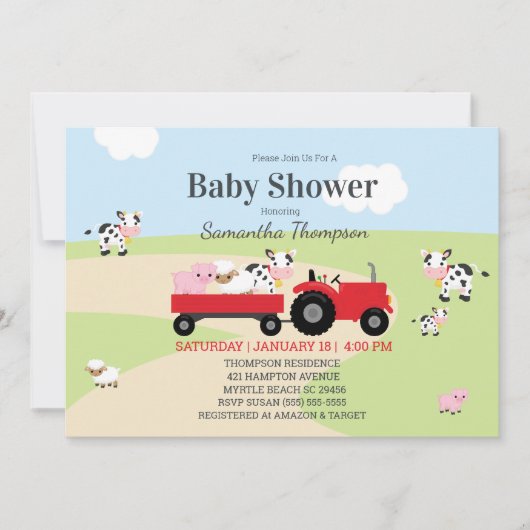 Baby-Dusche für Landtiere Red Traktor Boys Einladung (Vorderseite)