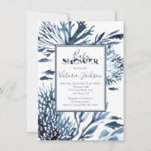Baby-Dusche für Navy Blue und White Coral Reef Einladung (Vorderseite)